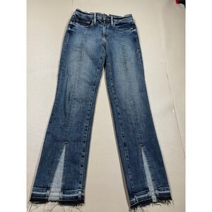 FRAME Le Nouveau Straight Jeans Blue Split Raw Hem 24